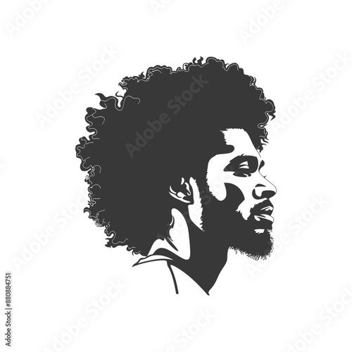 man head with afro hair minimalist logo or symbol black color only