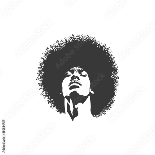 man head with afro hair minimalist logo or symbol black color only