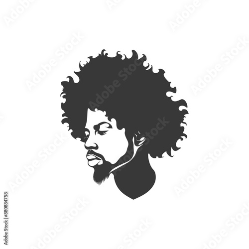 man head with afro hair minimalist logo or symbol black color only
