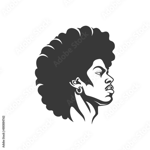 man head with afro hair minimalist logo or symbol black color only
