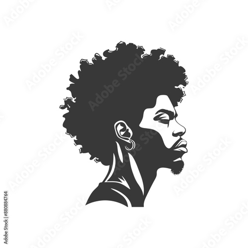 man head with afro hair minimalist logo or symbol black color only