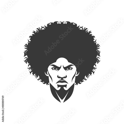 man head with afro hair minimalist logo or symbol black color only