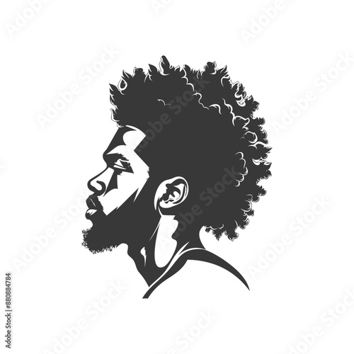 man head with afro hair minimalist logo or symbol black color only