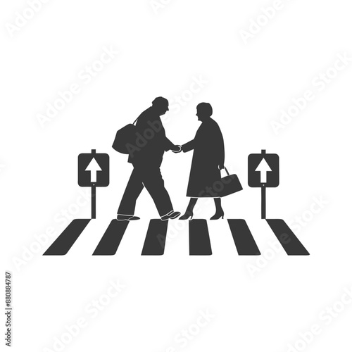 man helps the senior citizen minimalist logo or symbol black color only