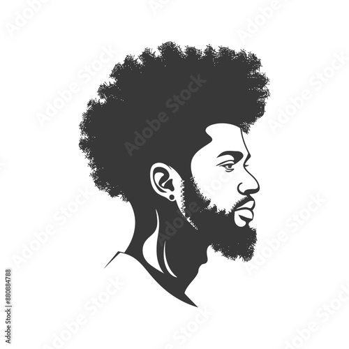 man head with afro hair minimalist logo or symbol black color only