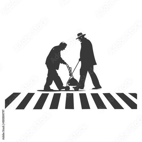 man helps the senior citizen minimalist logo or symbol black color only