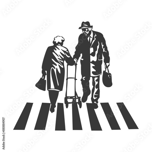 man helps the senior citizen minimalist logo or symbol black color only