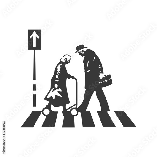 man helps the senior citizen minimalist logo or symbol black color only