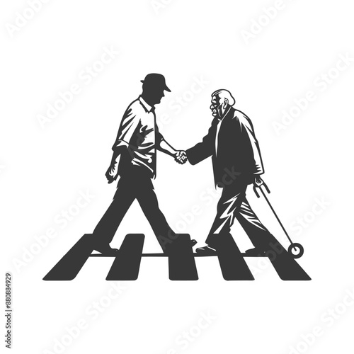 man helps the senior citizen minimalist logo or symbol black color only