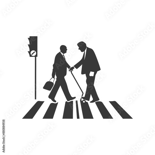 man helps the senior citizen minimalist logo or symbol black color only