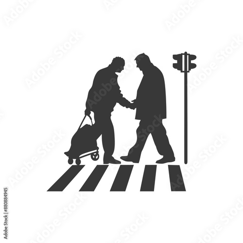 man helps the senior citizen minimalist logo or symbol black color only