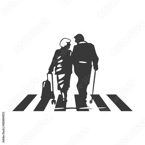 man helps the senior citizen minimalist logo or symbol black color only