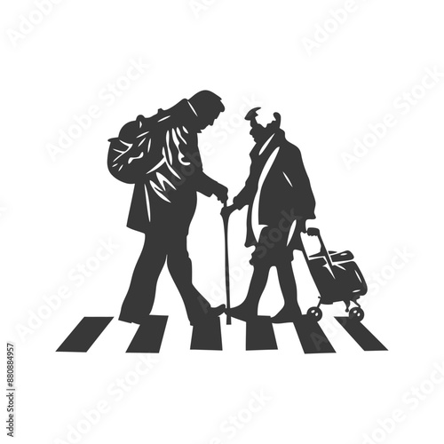 man helps the senior citizen minimalist logo or symbol black color only