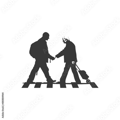 man helps the senior citizen minimalist logo or symbol black color only