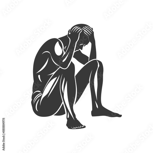 man holding headache minimalist logo or symbol black color only