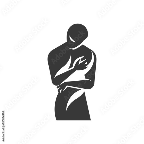 man holding stomach minimalist logo or symbol black color only