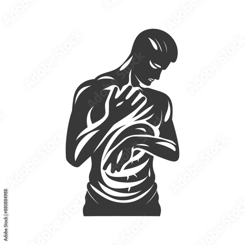 man holding stomach minimalist logo or symbol black color only