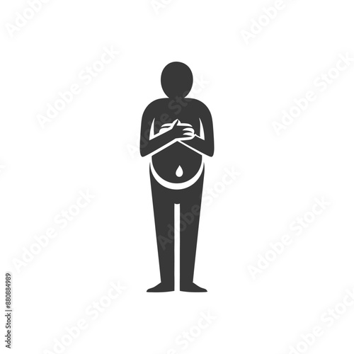 man holding stomach minimalist logo or symbol black color only