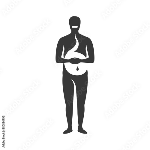 man holding stomach minimalist logo or symbol black color only