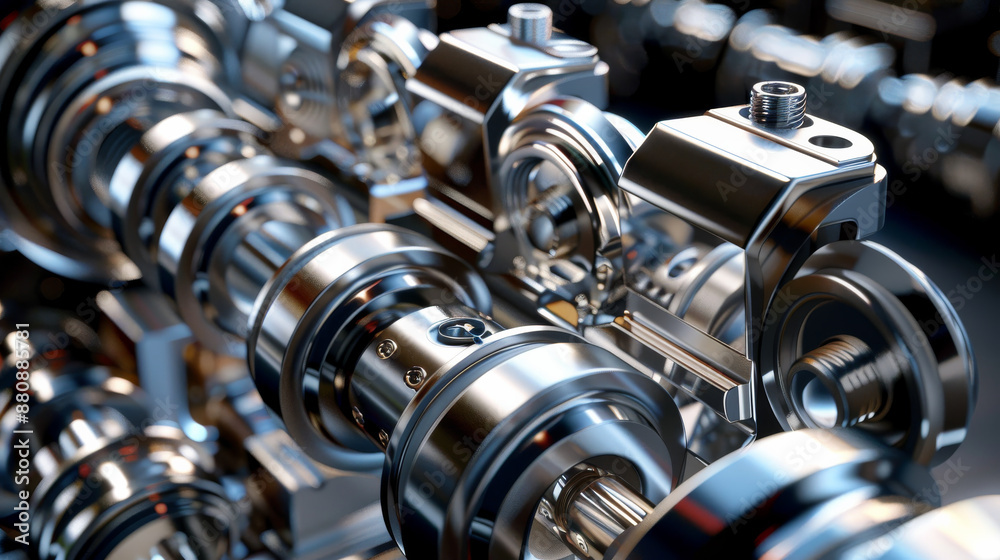 Gleaming metal components of a complex machinery system, intricately assembled and reflecting light, showcasing engineering precision and craftsmanship. Gleaming metal components of a complex machinery system, intricately assembled and reflecting light, showcasing engineering precision and craftsmanship.