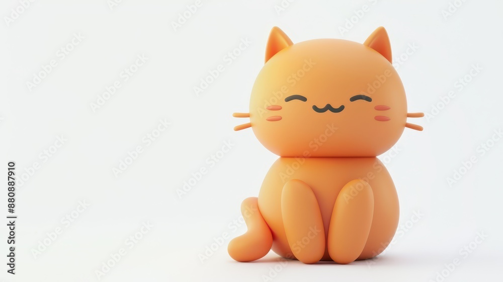 A 3D cartoon cat character, minimalist design, viewed from above, isolated on a white background A 3D cartoon cat character, minimalist design, viewed from above, isolated on a white background