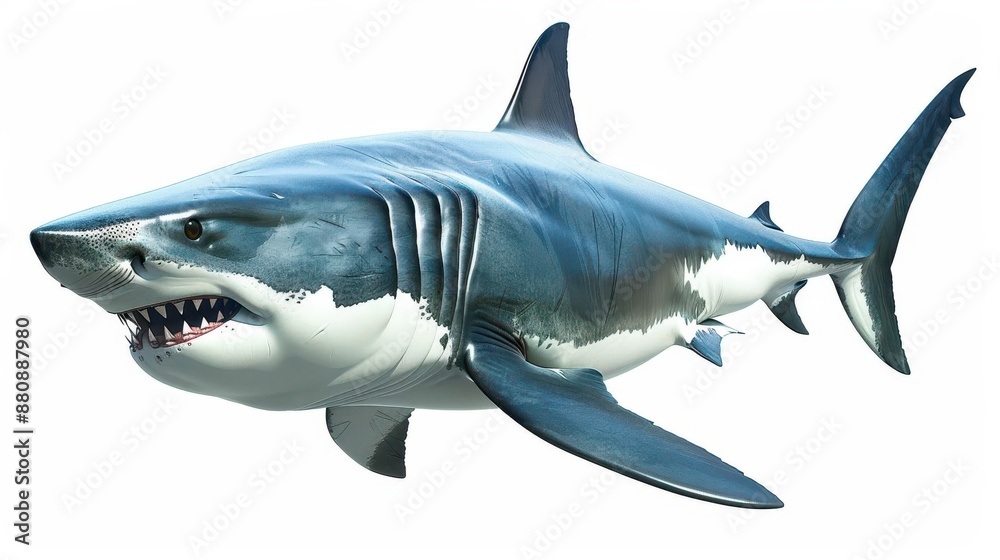 Fototapeta premium A shark clipart, predator fish element, photorealistic, dynamic, isolated on white background