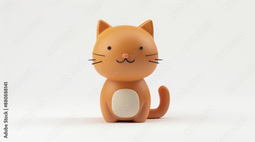A 3D cartoon model of a cat, minimalist design, isolated on a white background, viewed from above A 3D cartoon model of a cat, minimalist design, isolated on a white background, viewed from above