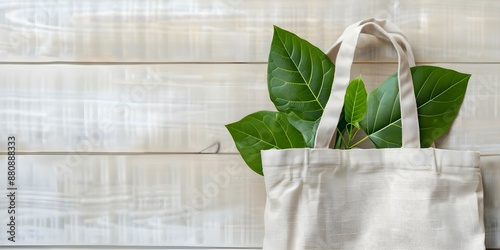 Chic ecofriendly tote bag with bold ESG message sustainable materials. Concept Environmentally Friendly Fashion, Eco-conscious Accessories, Sustainable Style, Ethical Shopping, Green Living photo