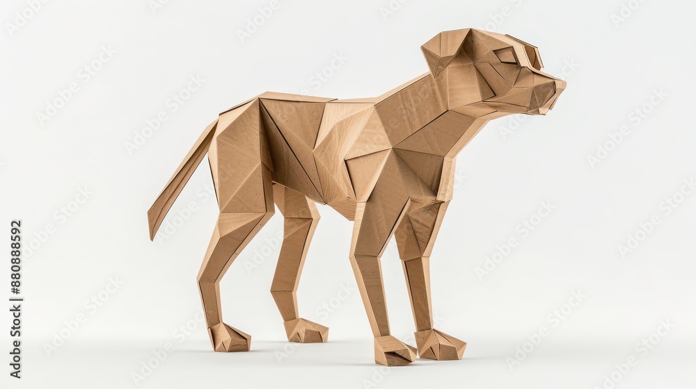 Obraz premium A 3D model of a dog made from cardboard, isolated on a white background