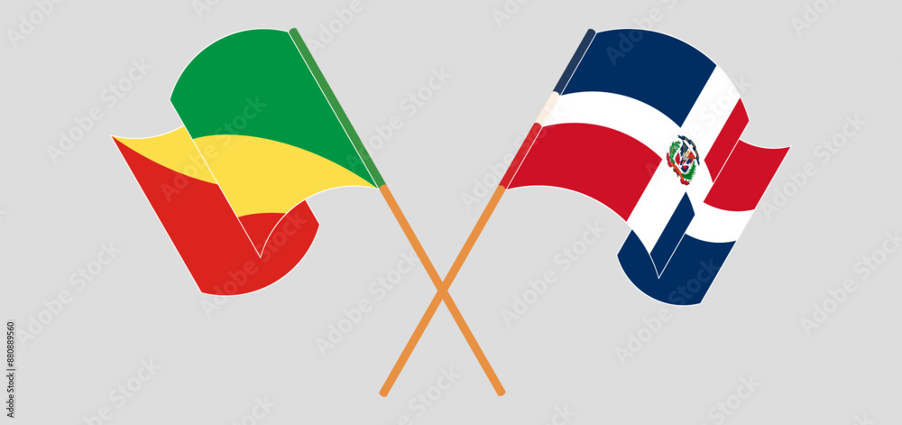 Crossed and waving flags of Republic of the Congo and Dominican Republic Crossed and waving flags of Republic of the Congo and Dominican Republic