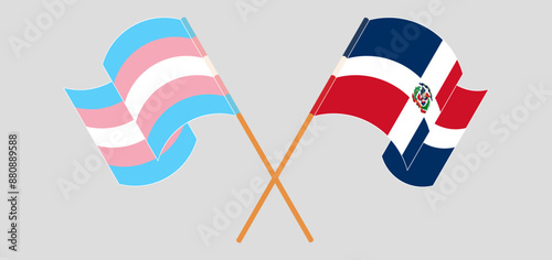 Crossed and waving flags of Transgender Pride and Dominican Republic