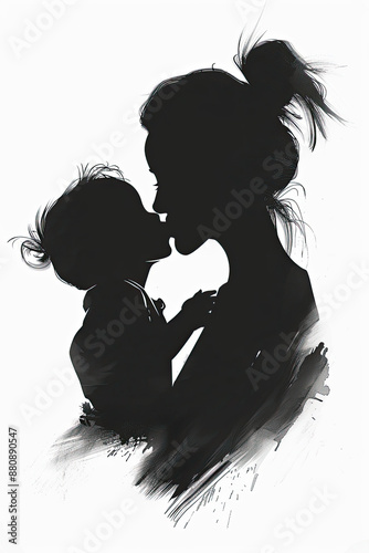 A black and white sketch of a mother holding a child