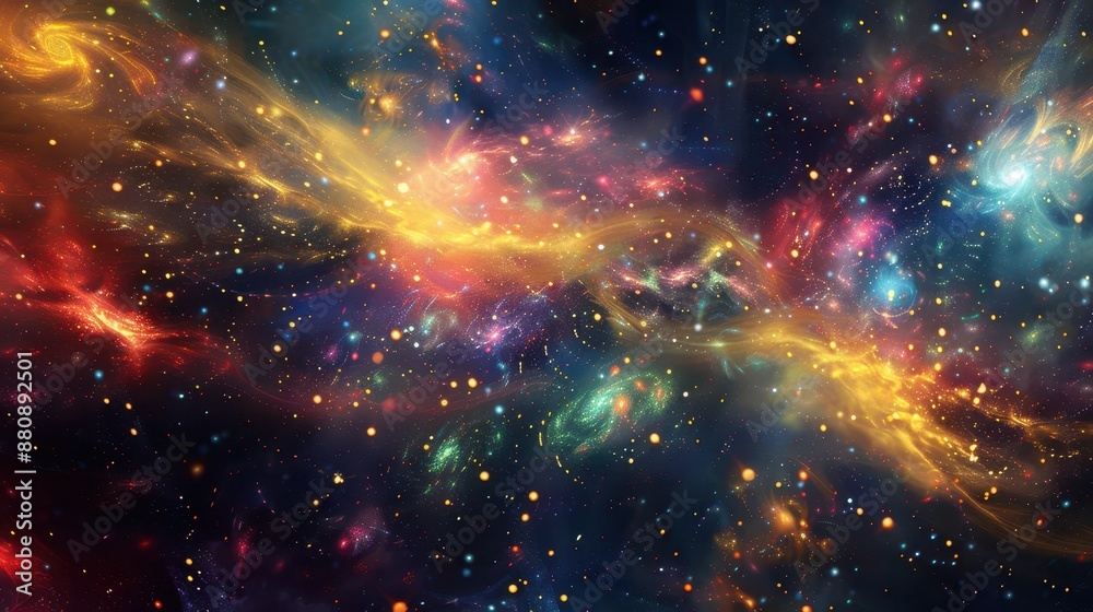 Fototapeta premium Close-up view of an elongated space scene, with a complex, star-filled background