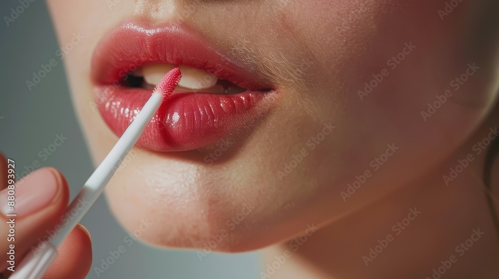 Enhancing Natural Beauty with Tinted Lip Balm - Close-up of Lips Being Nourished and Colored Enhancing Natural Beauty with Tinted Lip Balm - Close-up of Lips Being Nourished and Colored