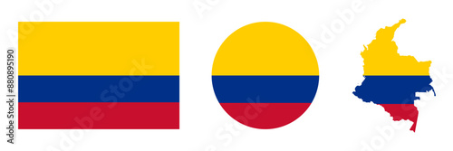 Flag of Colombia and map. Round flag colombian. Vector