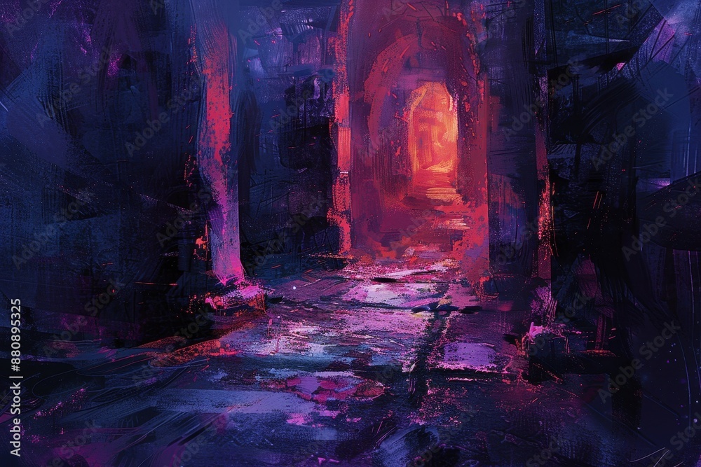 Obraz premium Mysterious Glowing Archway in a Dark Passageway