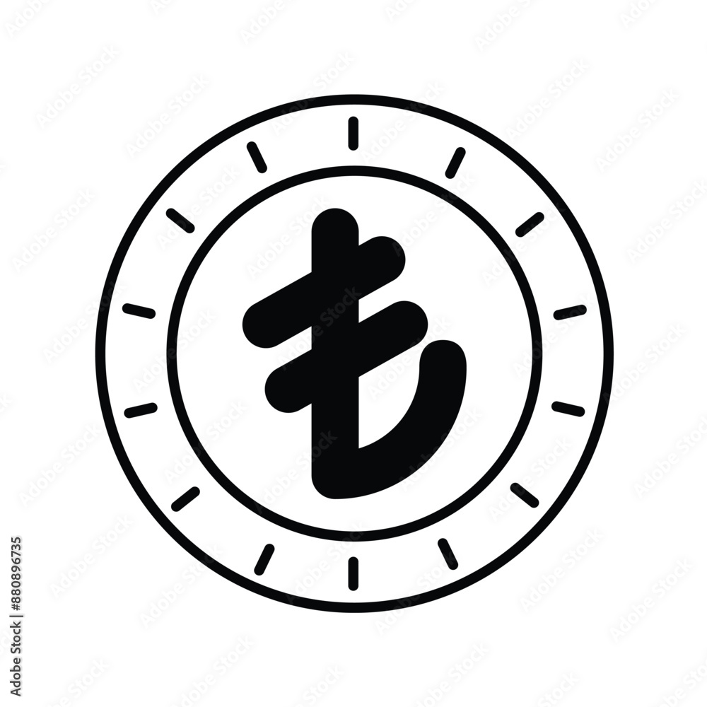 turkish lira glyph icon with white background vector stock illustration
