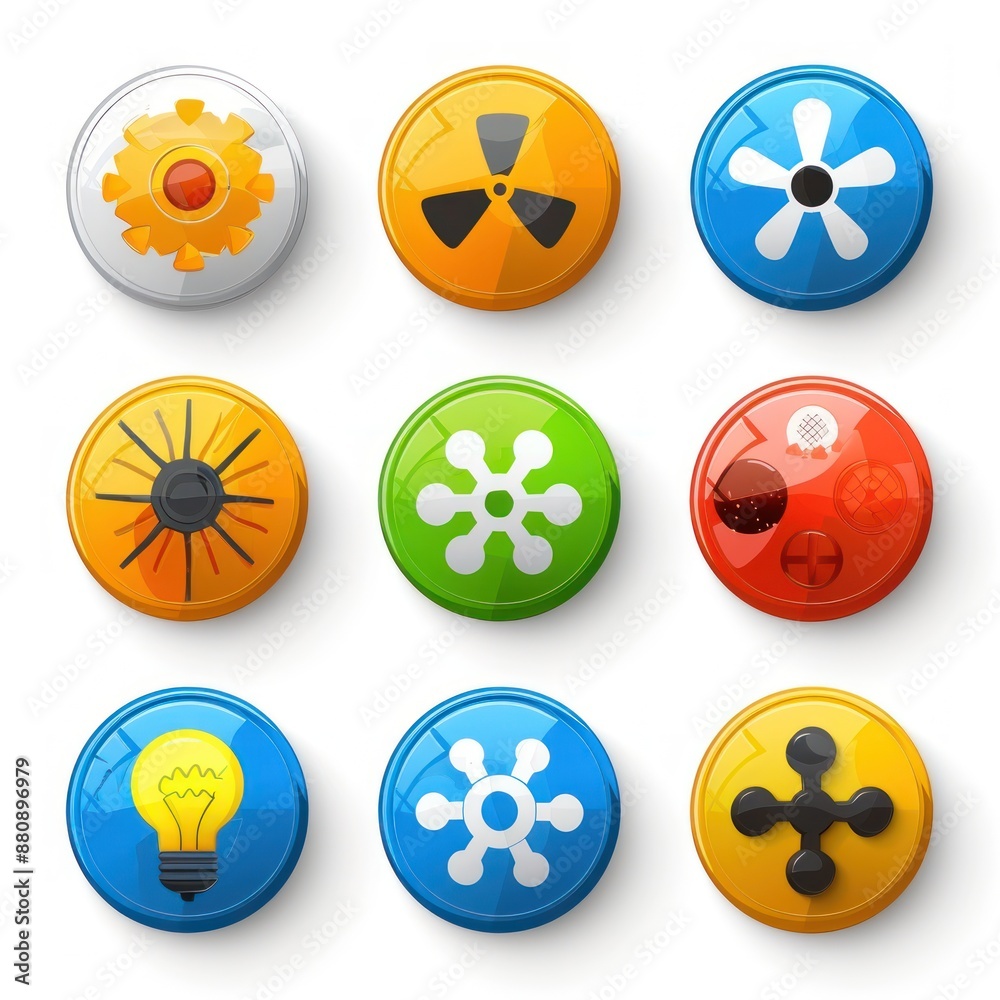 Colorful Round Buttons with Various Icons Colorful Round Buttons with Various Icons