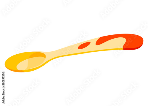 Baby plastic spoon icon. Kids toy tools for eating food and toddler feeding on dinner, breakfast or lunch 3D vector illustration on white background. Picnic, kitchen equipment concept
