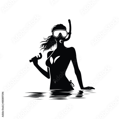 Silhouette of a Female Snorkeler with Snorkel Gear - Perfect for Diving and Water Sports Graphics