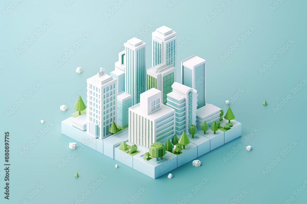 2.5D cartoon 3D green environmental theme city miniature model 2.5D cartoon 3D green environmental theme city miniature model