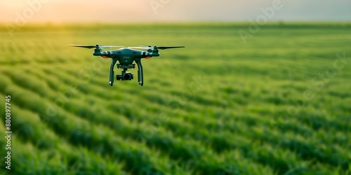 Modern farming uses drones and machine learning for efficient agrotech automation. Concept Agricultural Technology, Drones in Farming, Machine Learning, Agrotech Automation, Modern Farming photo