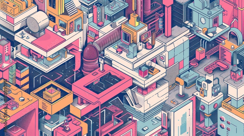 Abstract Geometric Cityscape Illustration