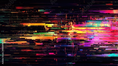 Distorted screen with glitchy black background and colorful interference lines