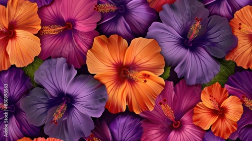 Wallpaper Mural Elegant seamless floral pattern for wedding or greeting cards featuring violet orange and magenta hibiscus flowers Torontodigital.ca