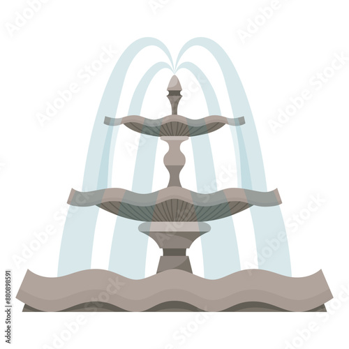 Water fountain and water splash. Vintage and modern architecture decor with splashing drops. Outdoor park decoration with architectural elements cartoon vector