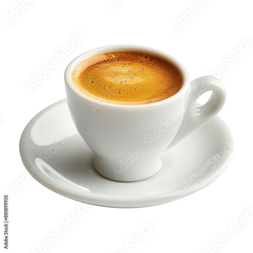 A single espresso shot in a small white cup cut out transparent isolated on white background PNG file