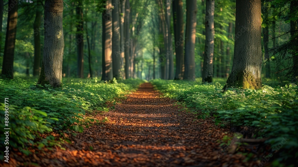 Sunlight Through Trees in a Forest Path
