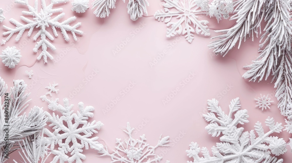 Winter theme with snowflake frame on soft pink backdrop