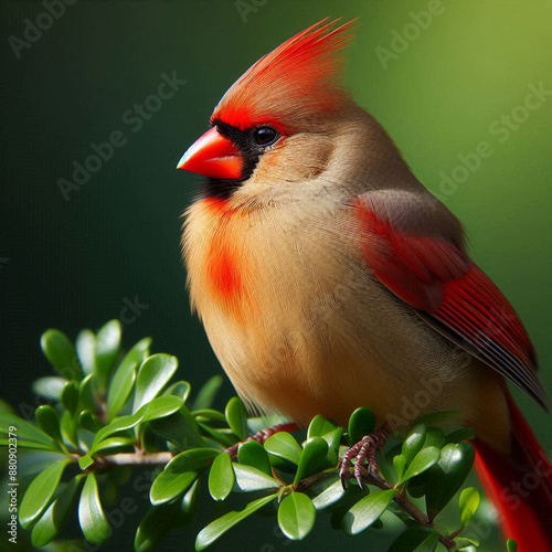 Close-up Northern Cardinal perching on branch,Bird Photography